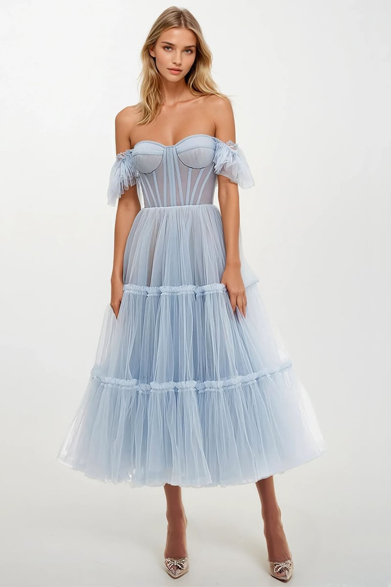 Geisha Bustier Tulle Midi Dress | Jewelclues | #color_light blue