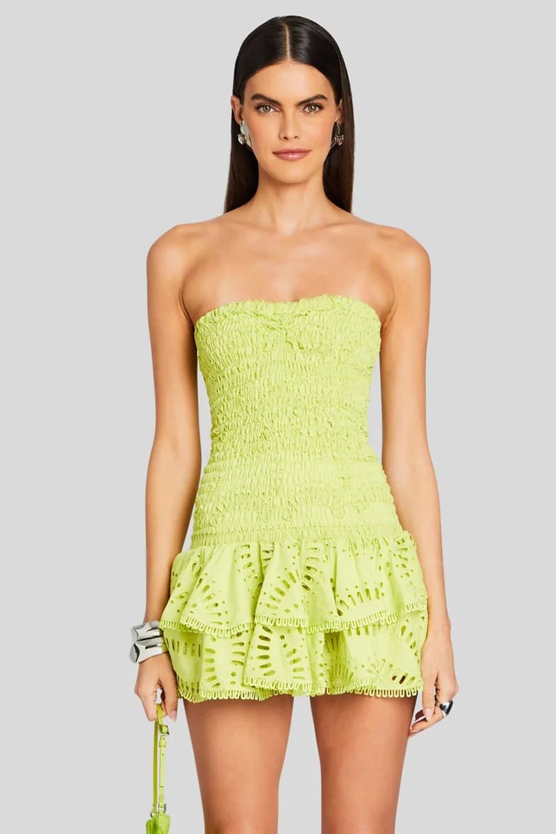 Getaway Fun Eyelet Strapless Mini Dress | Jewelclues #color_lime green