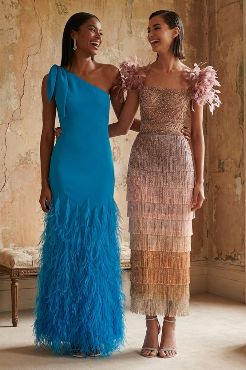 Grace One-Shoulder Feathered Gown | Jewelclues #color_blue