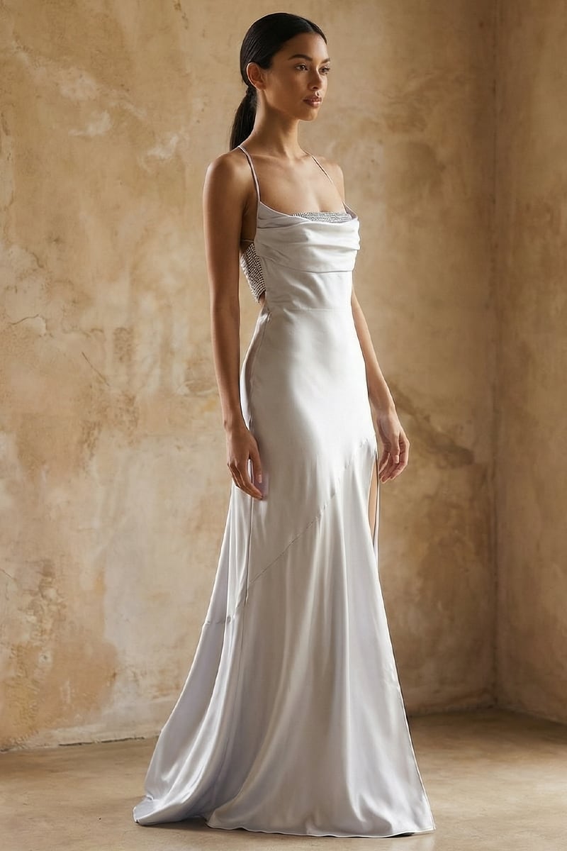 Harriet Embellished Satin Gown | JewelClues #color_silver