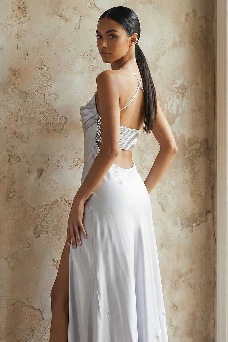 Harriet Embellished Satin Gown | JewelClues #color_silver