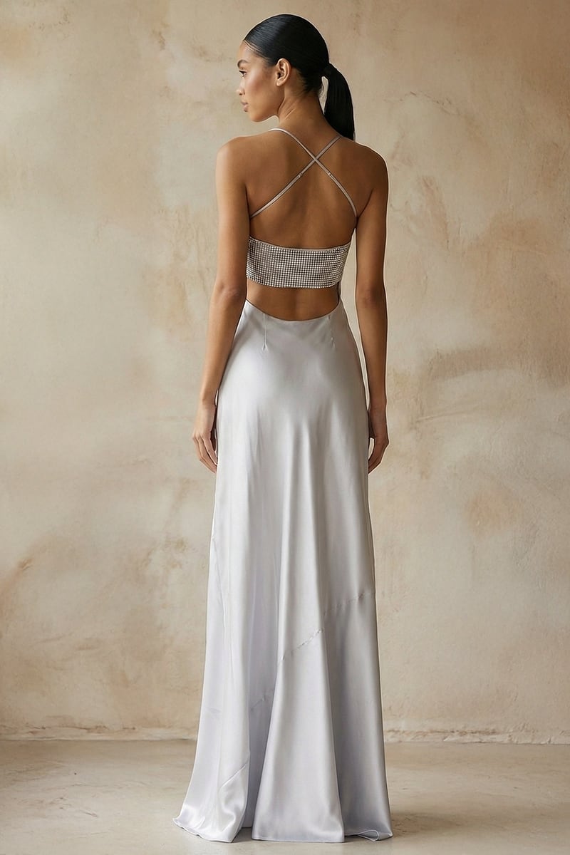 Harriet Embellished Satin Gown | JewelClues #color_silver