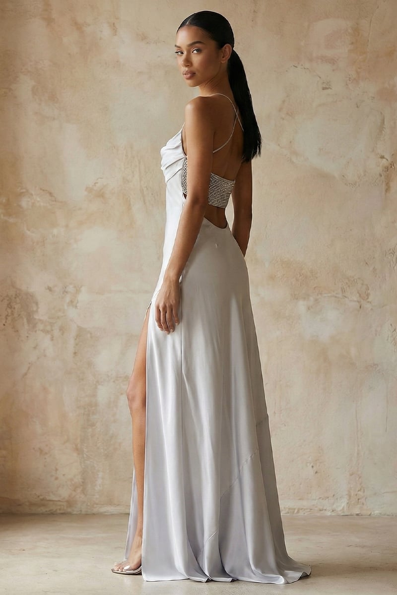 Harriet Embellished Satin Gown | JewelClues #color_silver