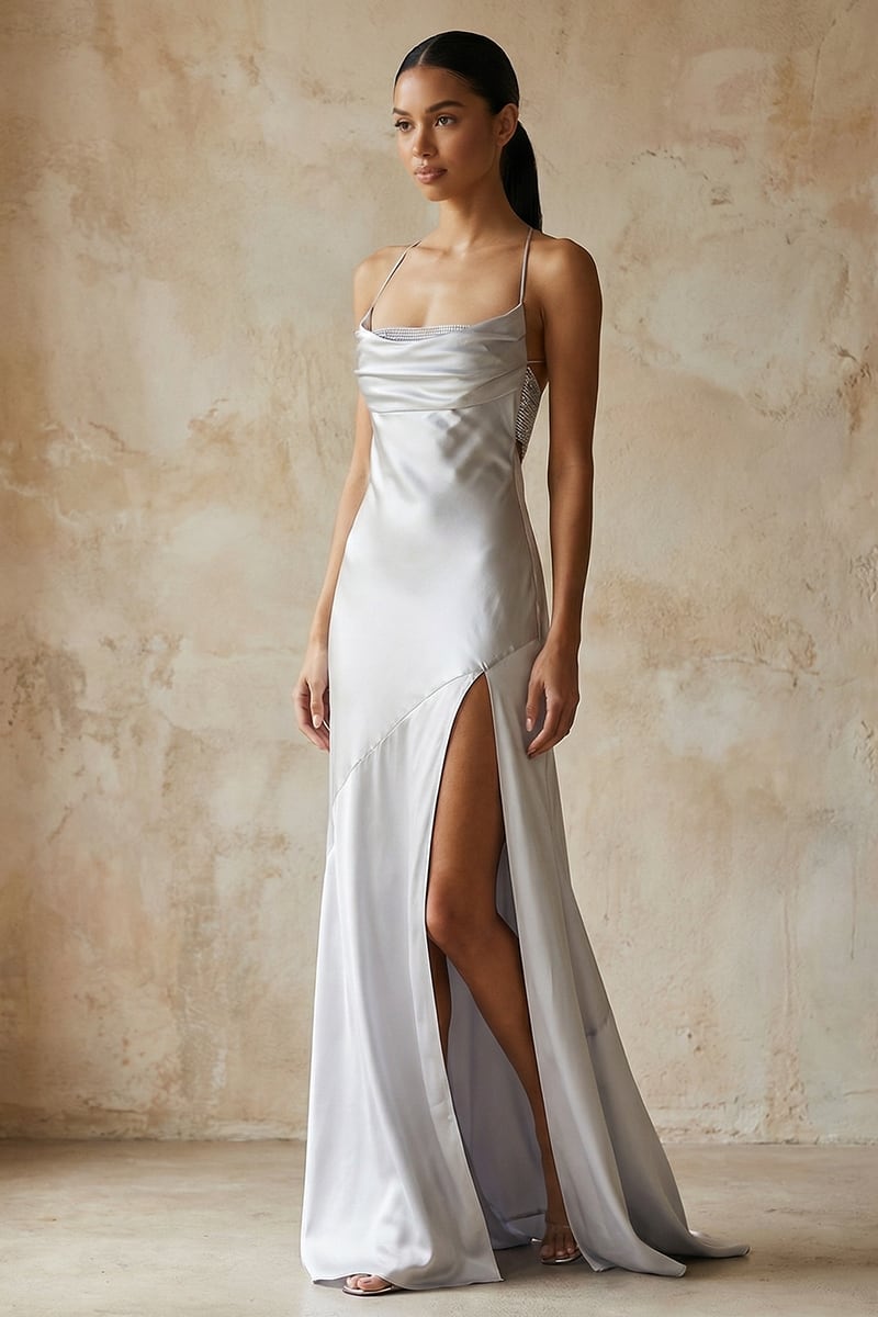 Harriet Embellished Satin Gown | JewelClues #color_silver