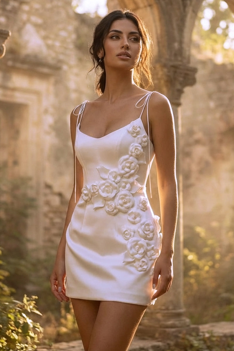 Hope 3D Floral Applique Mini Dress | Jewelclues #color_white