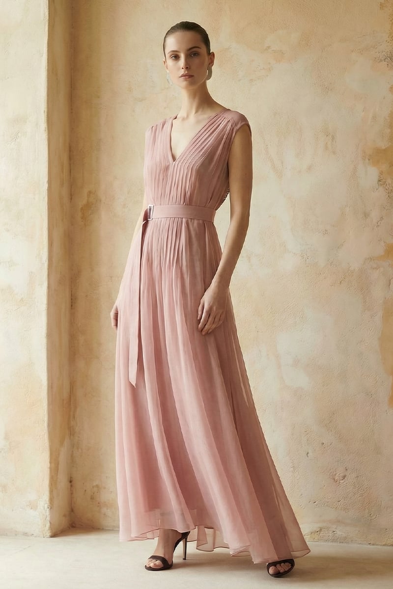 Imogen Pleated Maxi Dress | JewelClues #color_pink