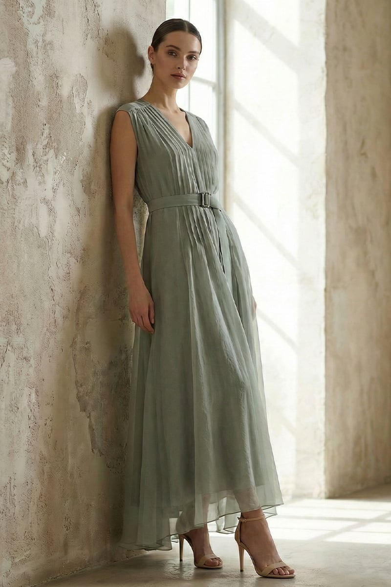 Imogen Pleated Maxi Dress | JewelClues #color_sage