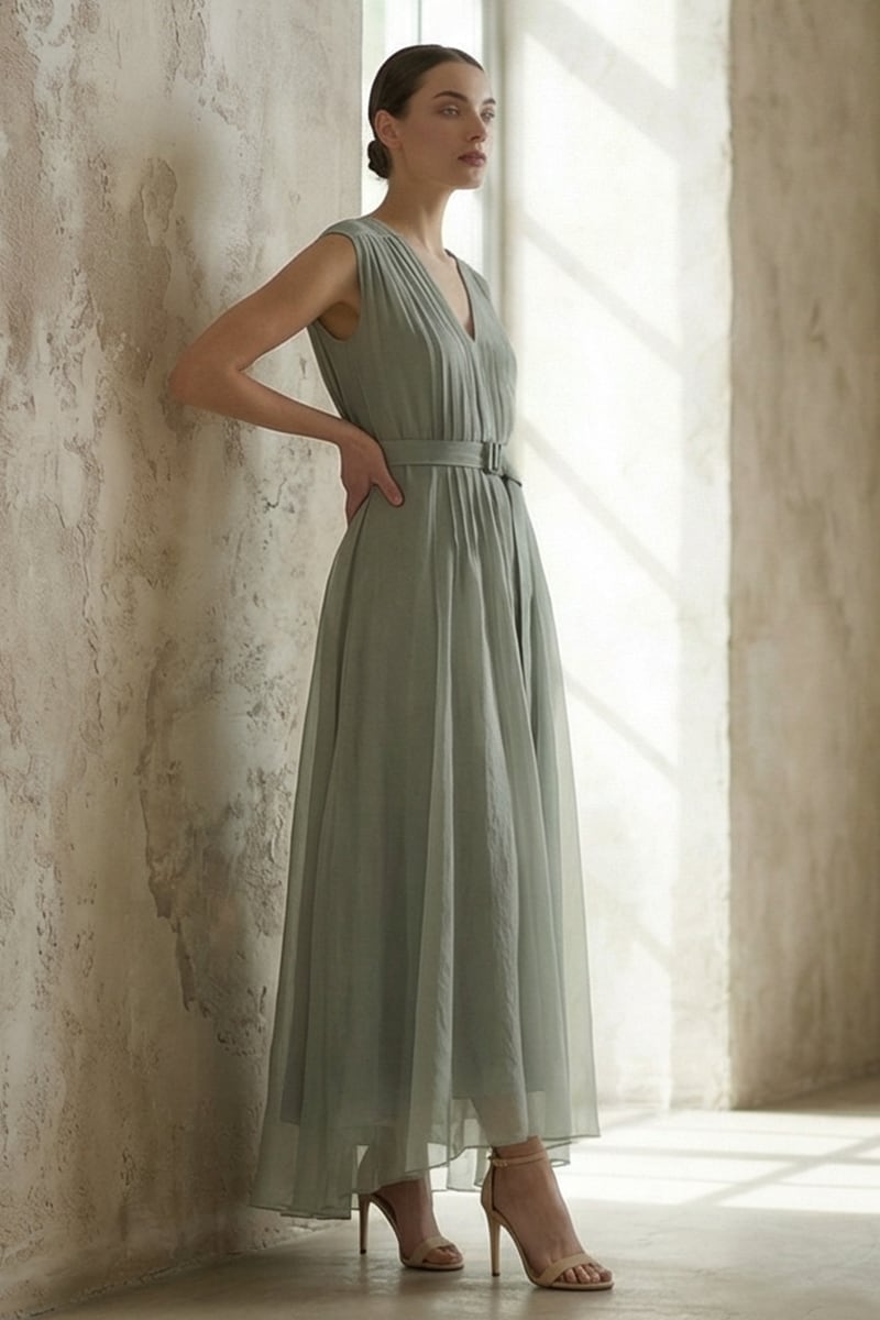Imogen Pleated Maxi Dress | JewelClues #color_sage