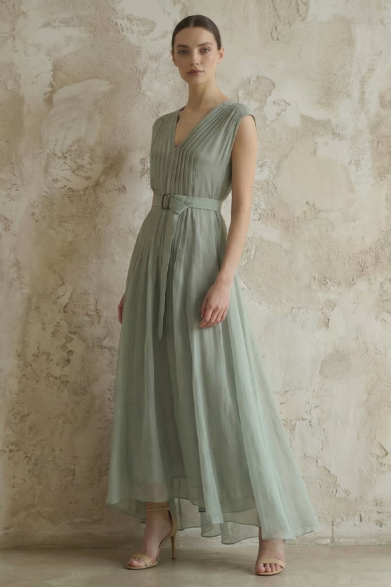 Imogen Pleated Maxi Dress | JewelClues #color_sage
