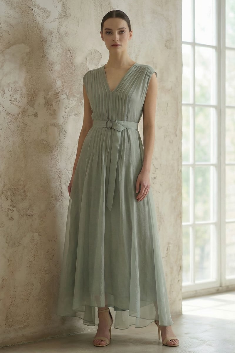 Imogen Pleated Maxi Dress | JewelClues #color_sage