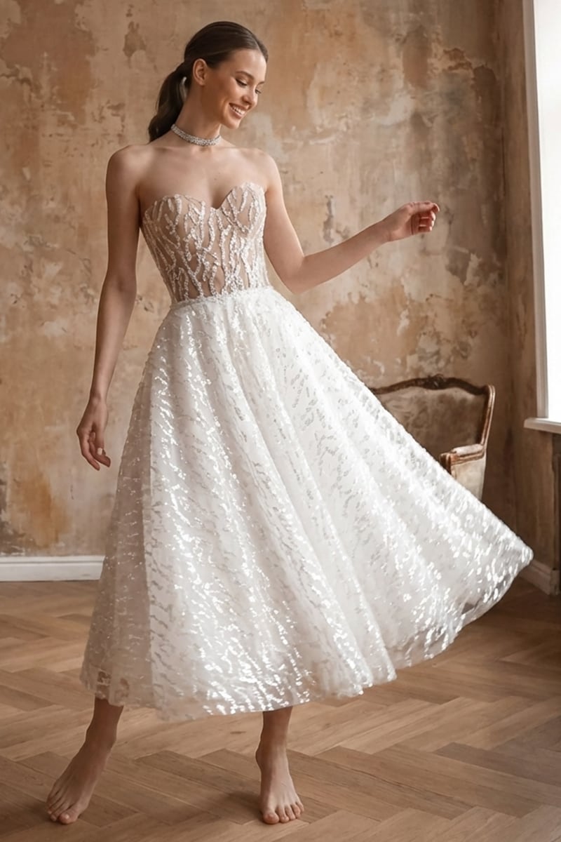 Iskra Sequin Strapless Midi Dress | JewelClues