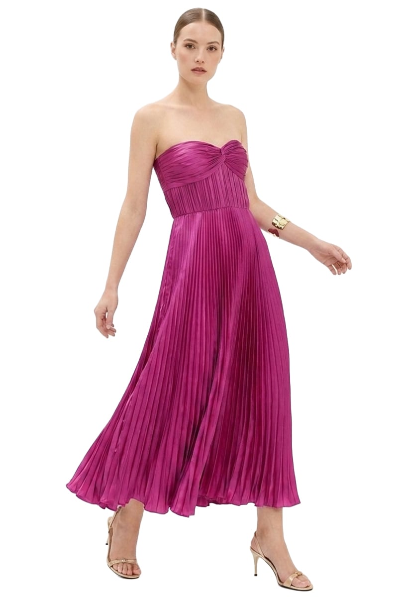 Isla Pleated Tea-Length Dress | Jewelclues #color_fuchsia