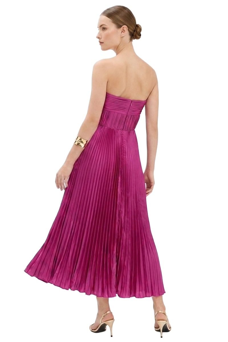 Isla Pleated Tea-Length Dress | Jewelclues #color_fuchsia