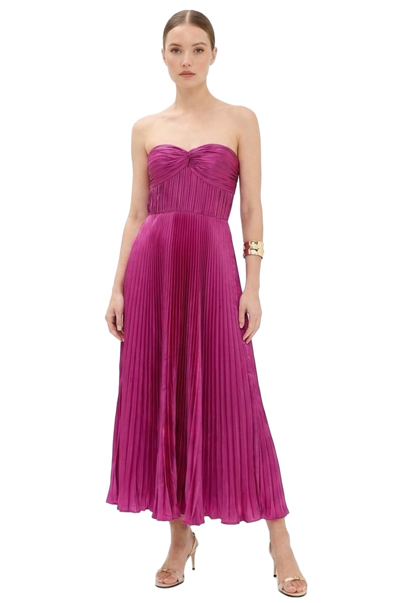 Isla Pleated Tea-Length Dress | Jewelclues #color_fuchsia