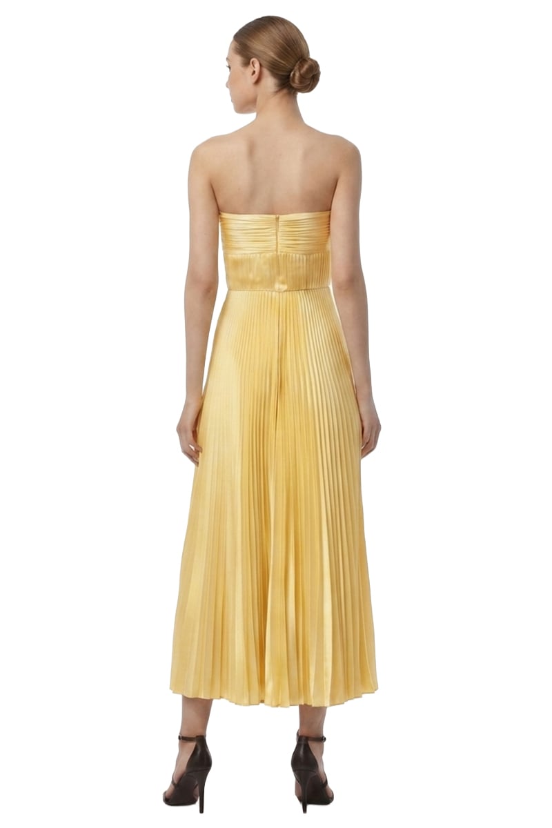 Isla Pleated Tea-Length Dress | Jewelclues #color_buttermilk