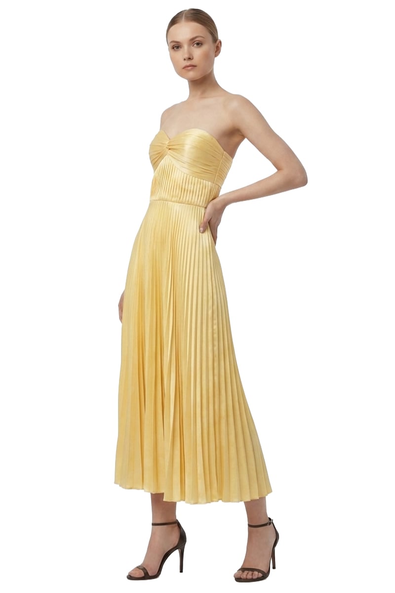 Isla Pleated Tea-Length Dress | Jewelclues #color_buttermilk