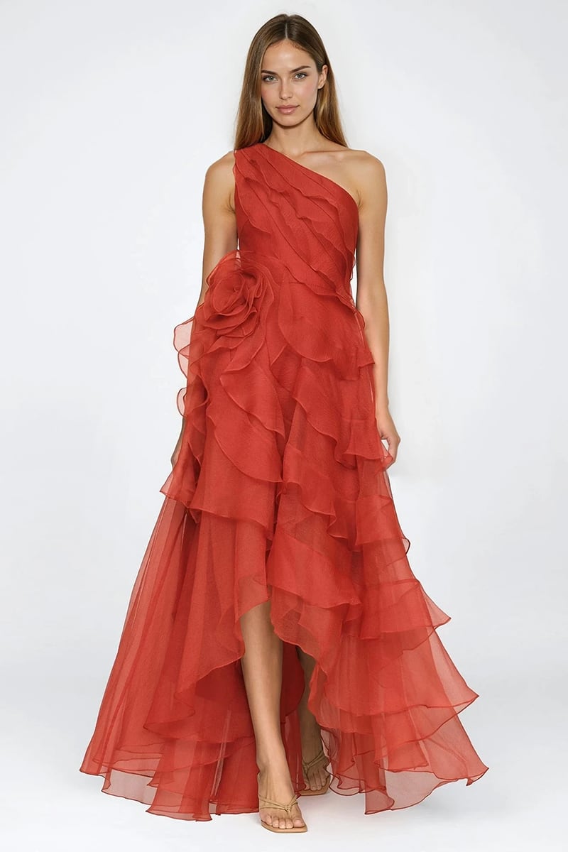 Isolde One-Shoulder Ruffled Gown | Jewelclues