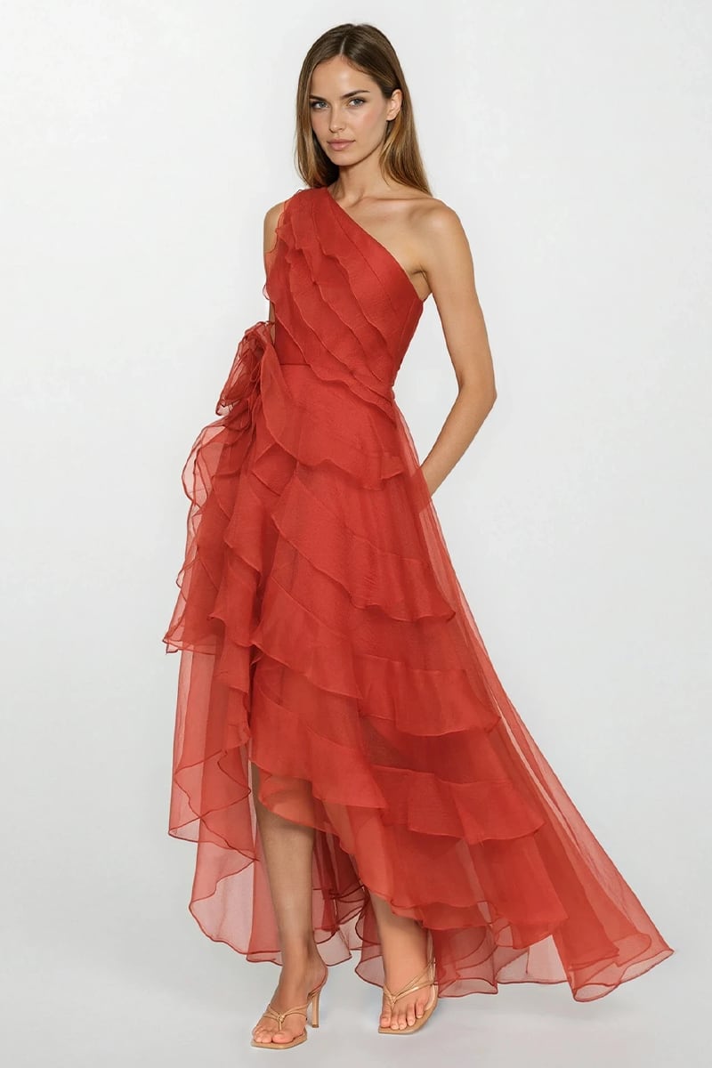 Isolde One-Shoulder Ruffled Gown | Jewelclues