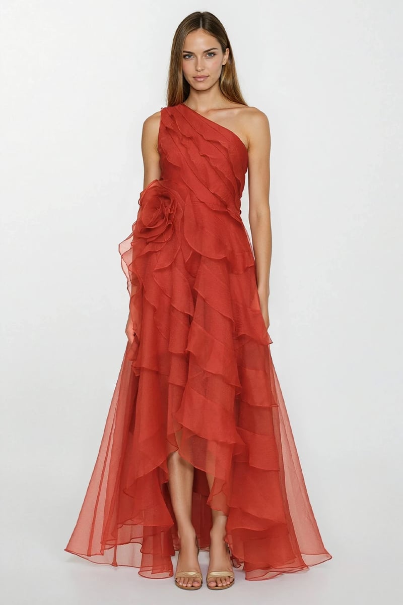 Isolde One-Shoulder Ruffled Gown | Jewelclues
