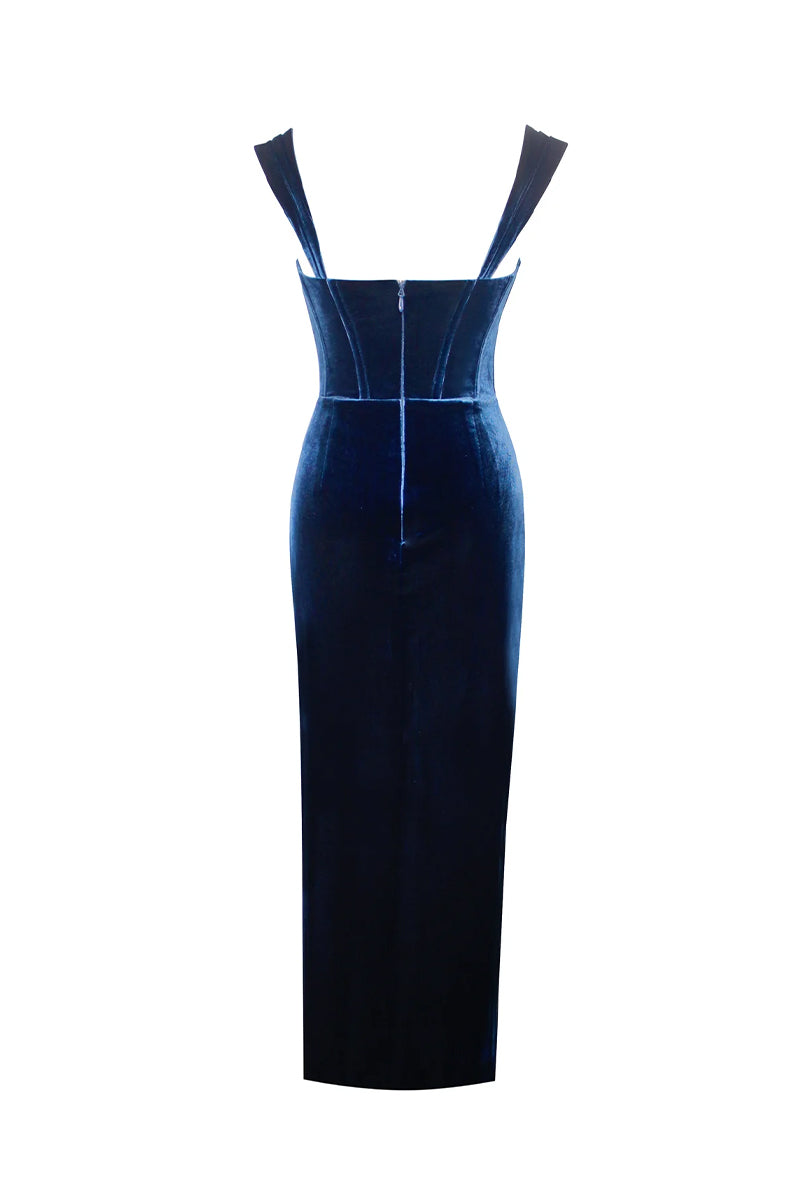 Issa Blue Lace Velvet Maxi Dress | Jewelclues