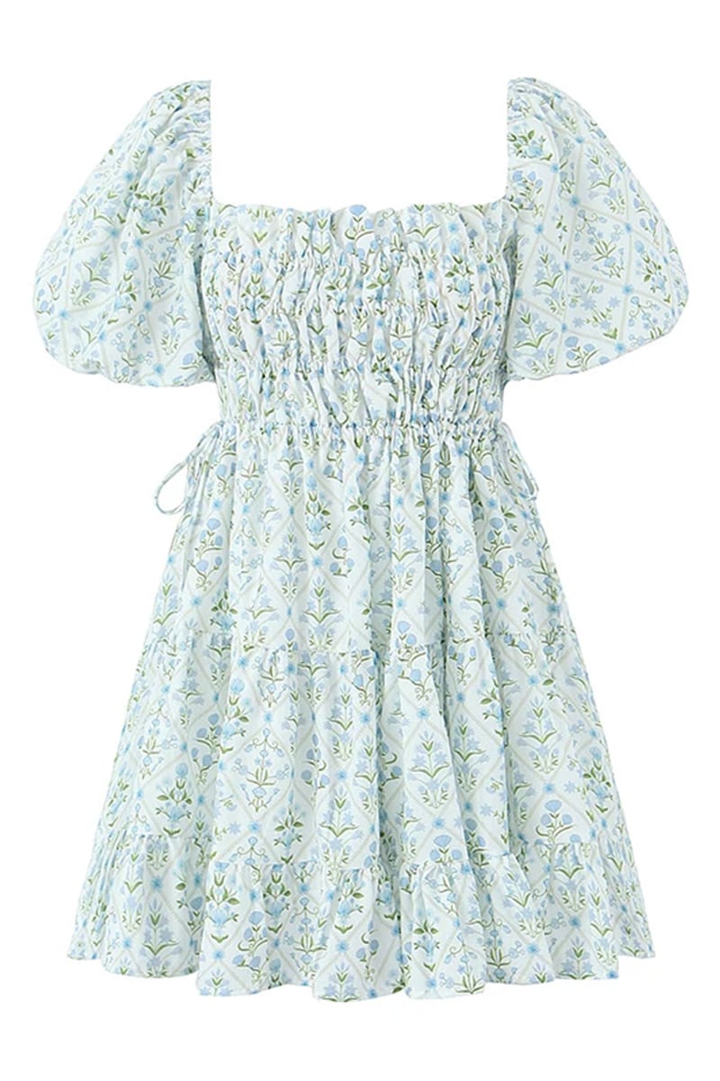 Janey White Floral Puff Sleeve Smocked Mini Dress | Jewelclues