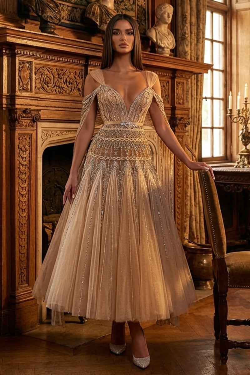 Jasmin Bead-Embellished Tulle Midi Dress | Jewelclues