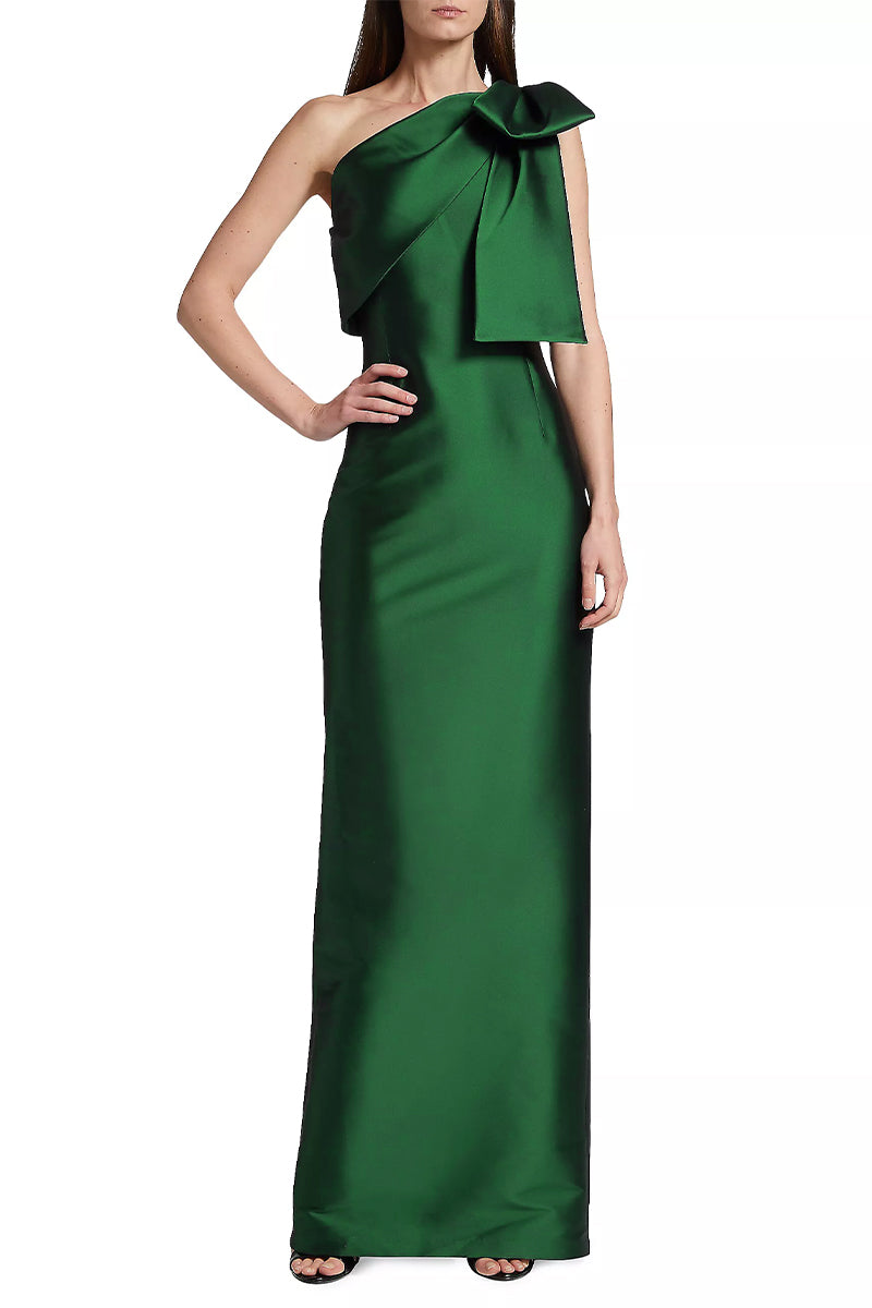 Jesse One-Shoulder Mikado Gown | JewelClues #color_emerald green