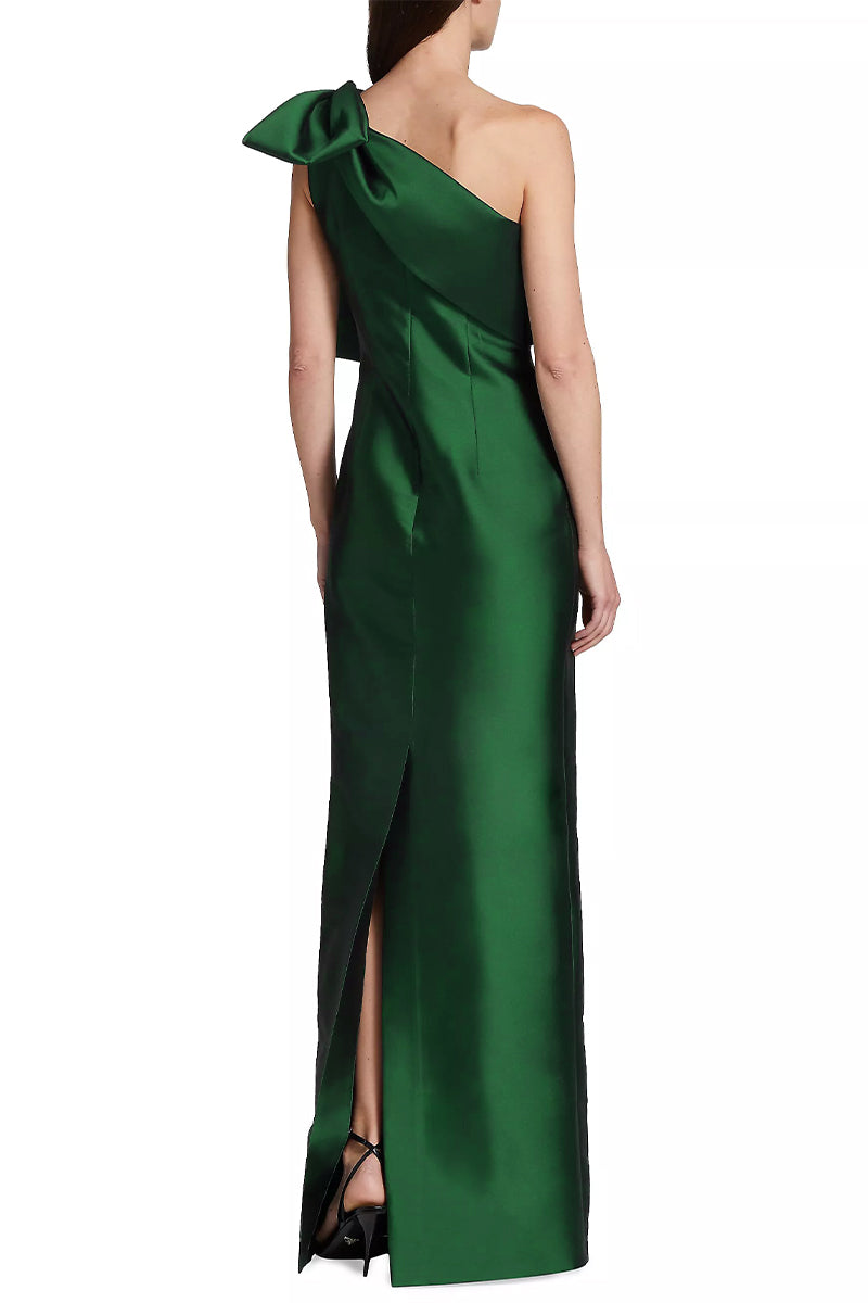 Jesse One-Shoulder Mikado Gown | JewelClues #color_emerald green