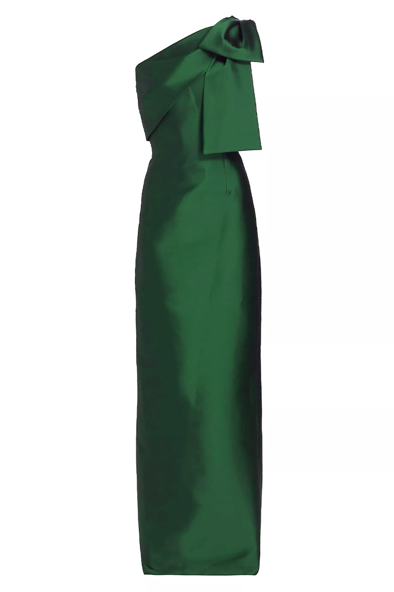 Jesse One-Shoulder Mikado Gown | JewelClues #color_emerald green