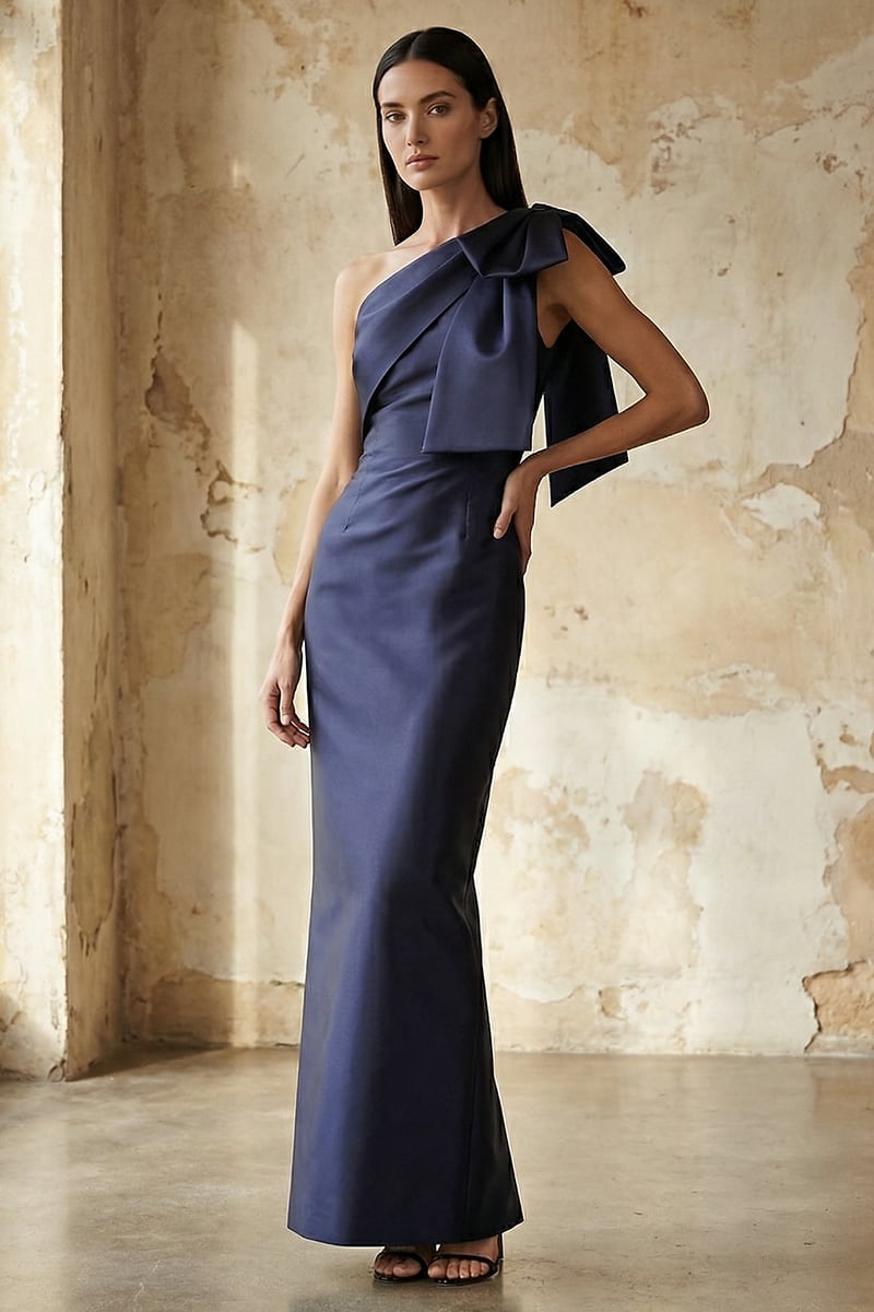 Jesse One-Shoulder Mikado Gown | JewelClues #color_navy blue