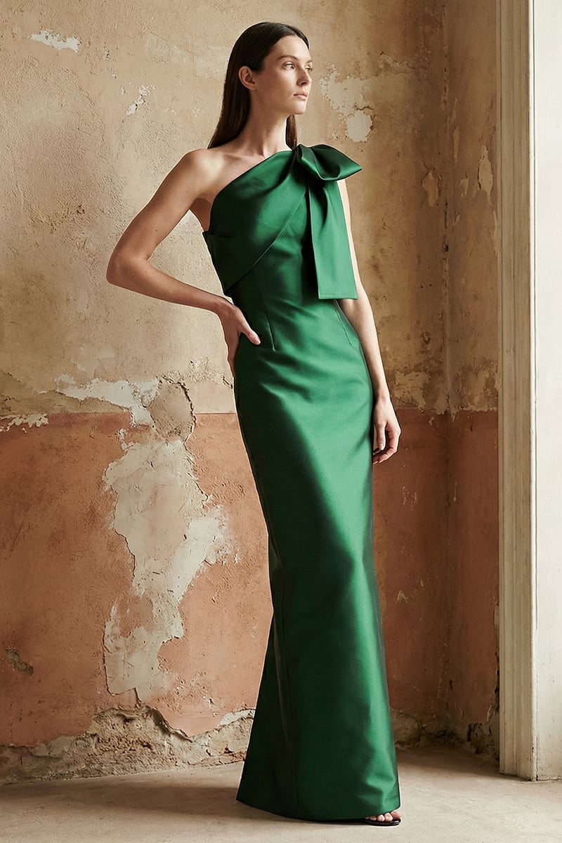 Jesse One-Shoulder Mikado Gown | JewelClues #color_emerald green