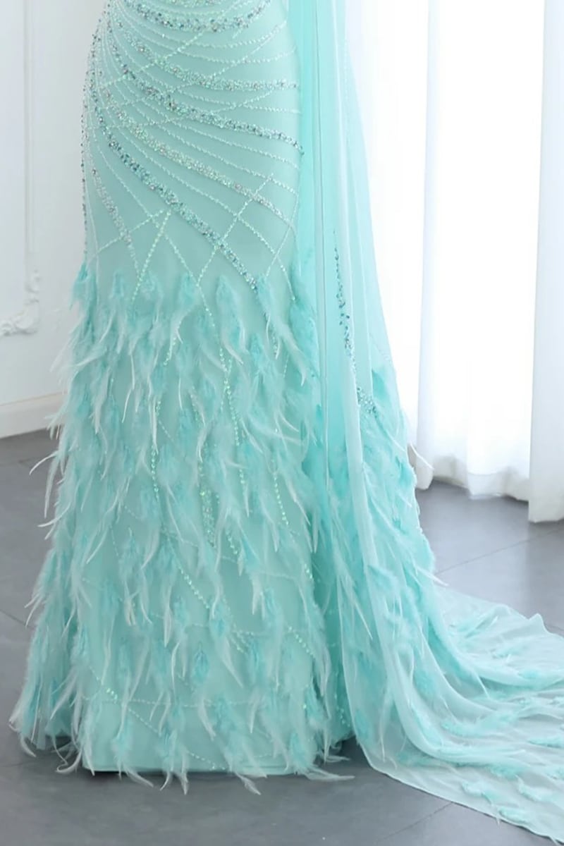 Jessica Embellished One-Shoulder Cape Gown | JewelClues