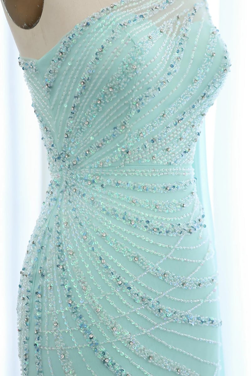 Jessica Embellished One-Shoulder Cape Gown | JewelClues