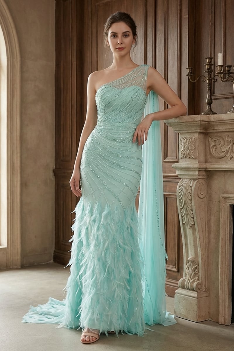 Jessica Embellished One-Shoulder Cape Gown | JewelClues