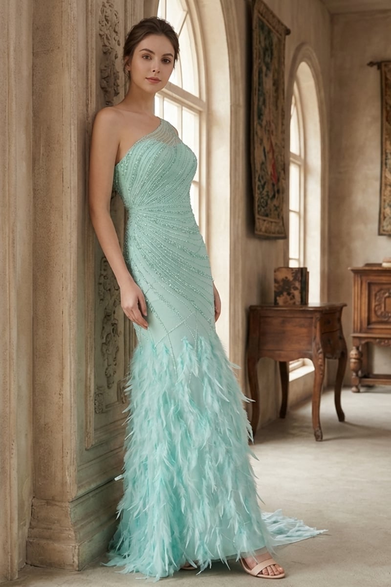 Jessica Embellished One-Shoulder Cape Gown | JewelClues