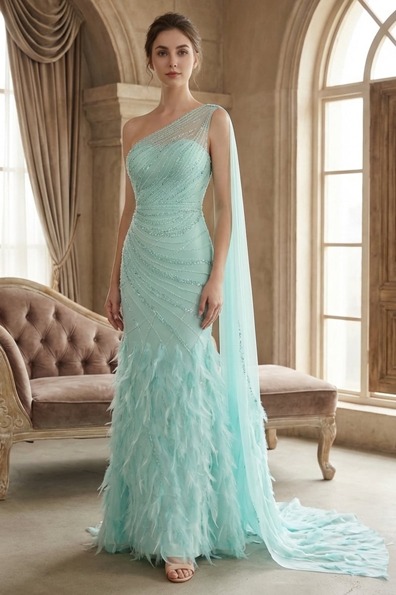 Jessica Embellished One-Shoulder Cape Gown | JewelClues