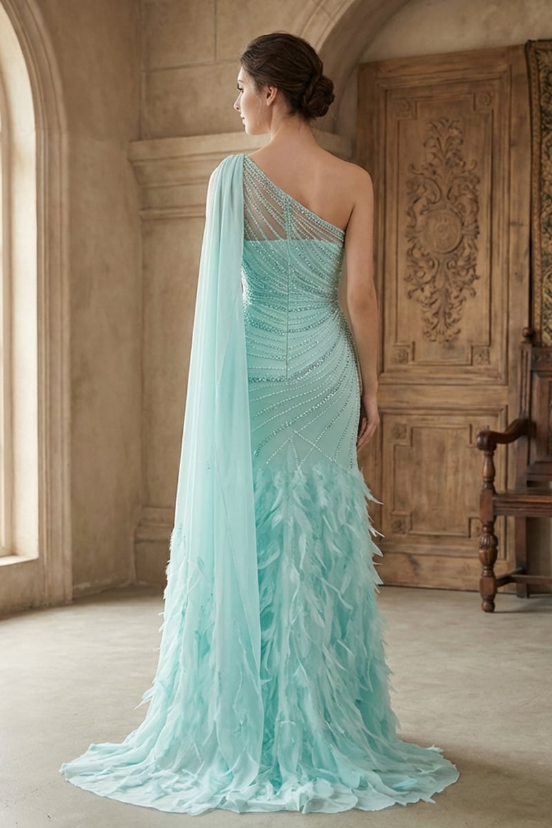 Jessica Embellished One-Shoulder Cape Gown | JewelClues