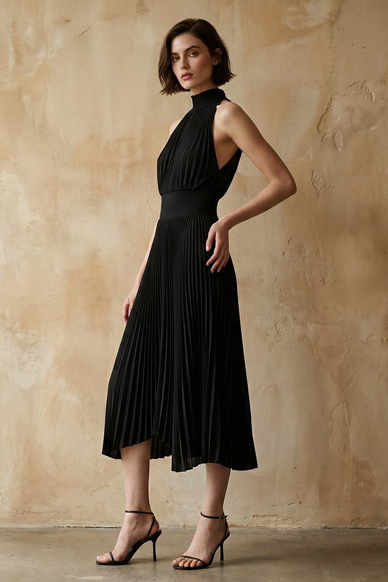 Joanne Pleated Satin Midi Dress | JewelClues