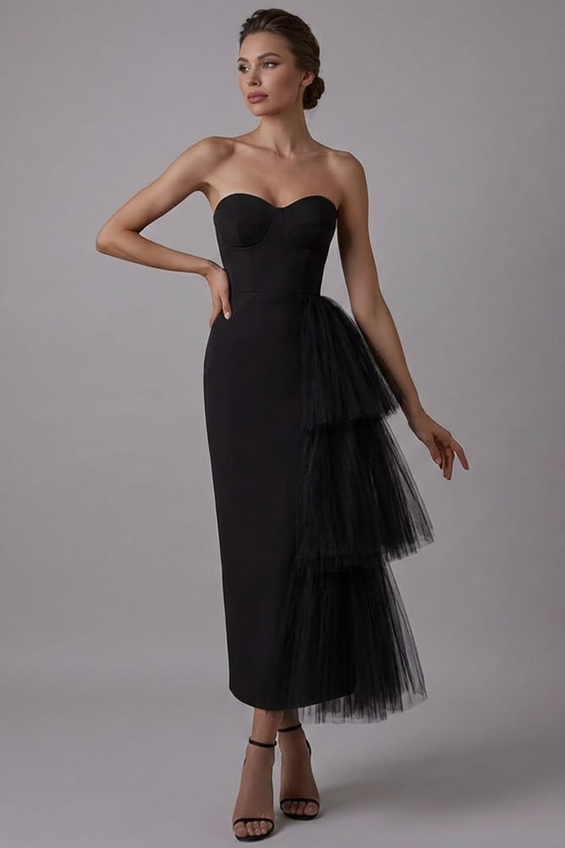 Jolie Strapless Midi Dress | Jewelclues | #color_black