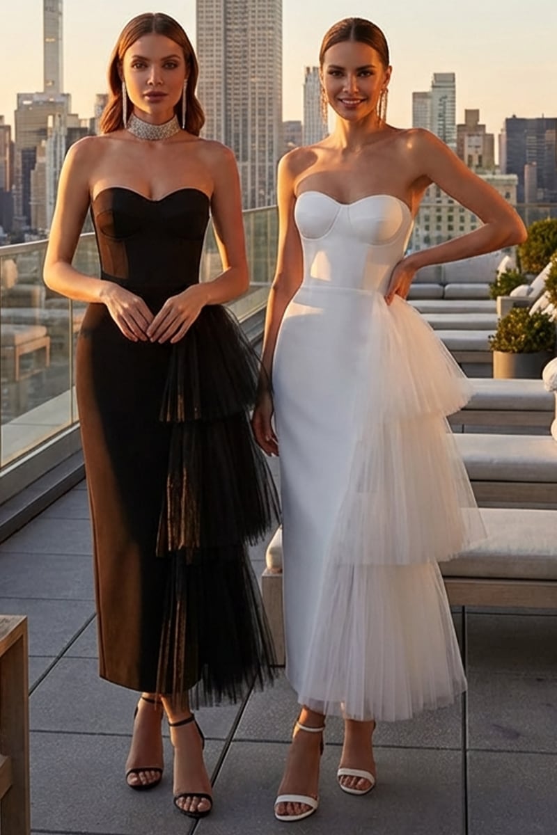 Jolie Strapless Midi Dress | Jewelclues | #color_white