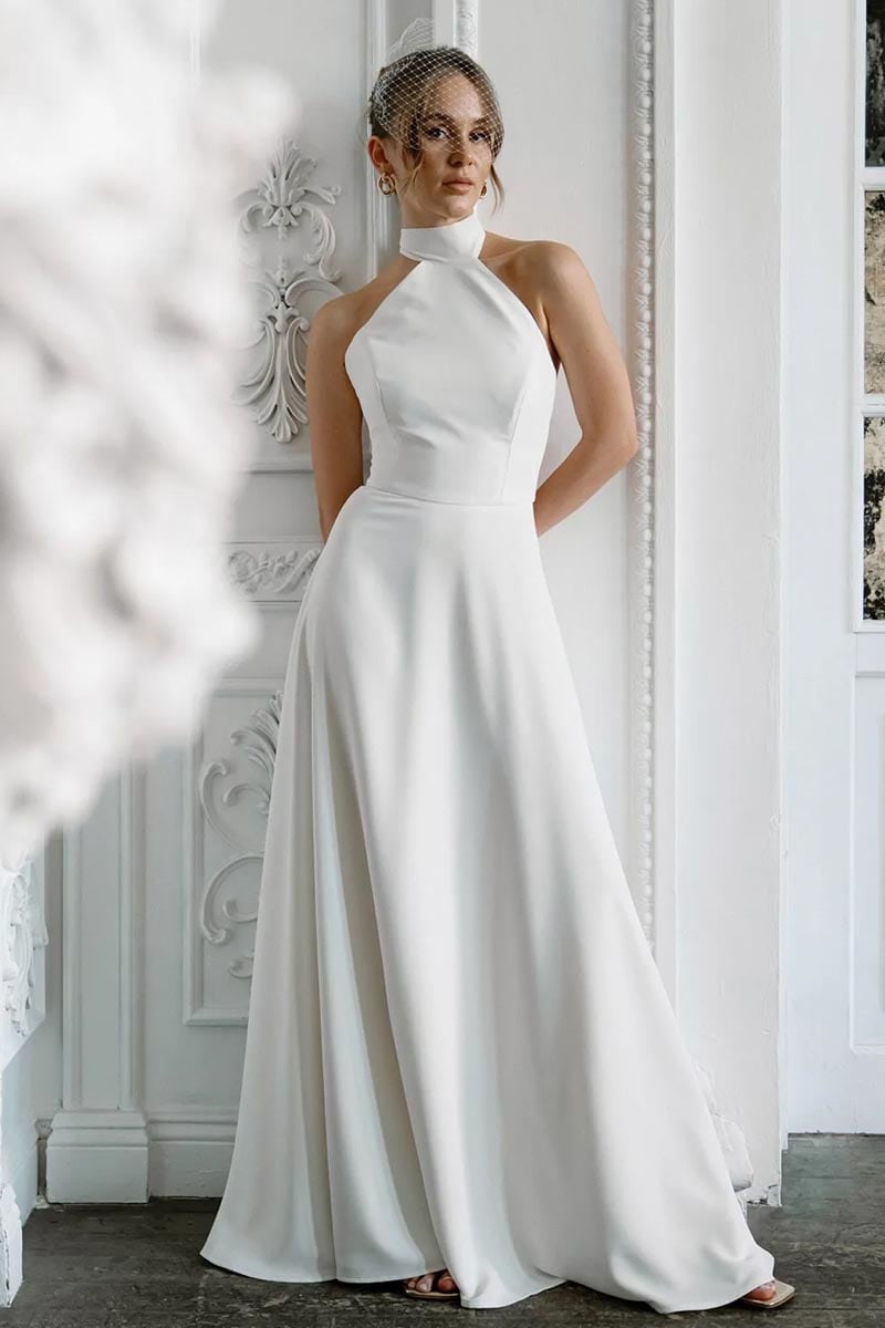 Juliette Ivory Halter Wedding Dress | Jewelclues
