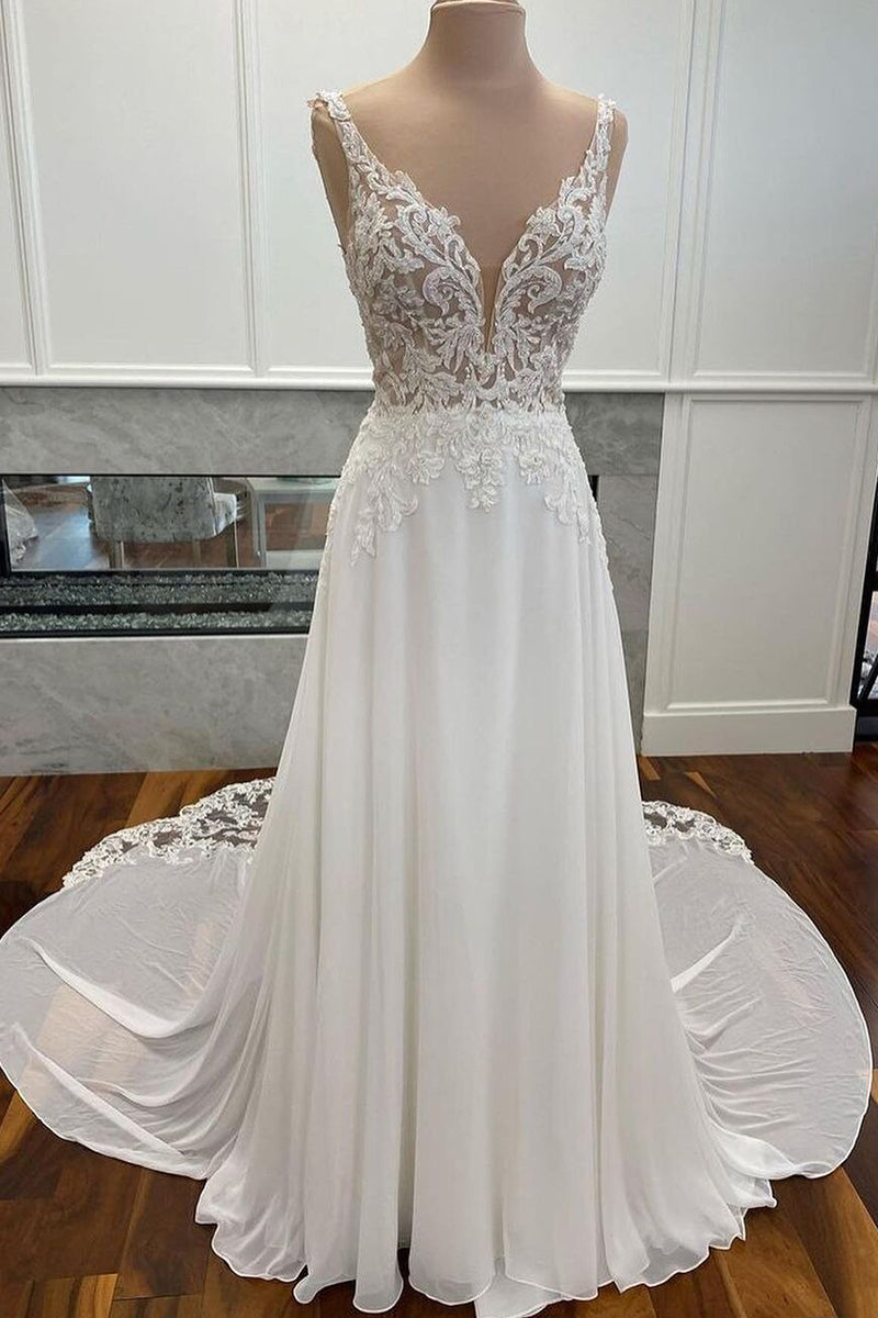 Kelsey Chiffon & Lace Wedding Dress | Jewelclues | #color_ivory