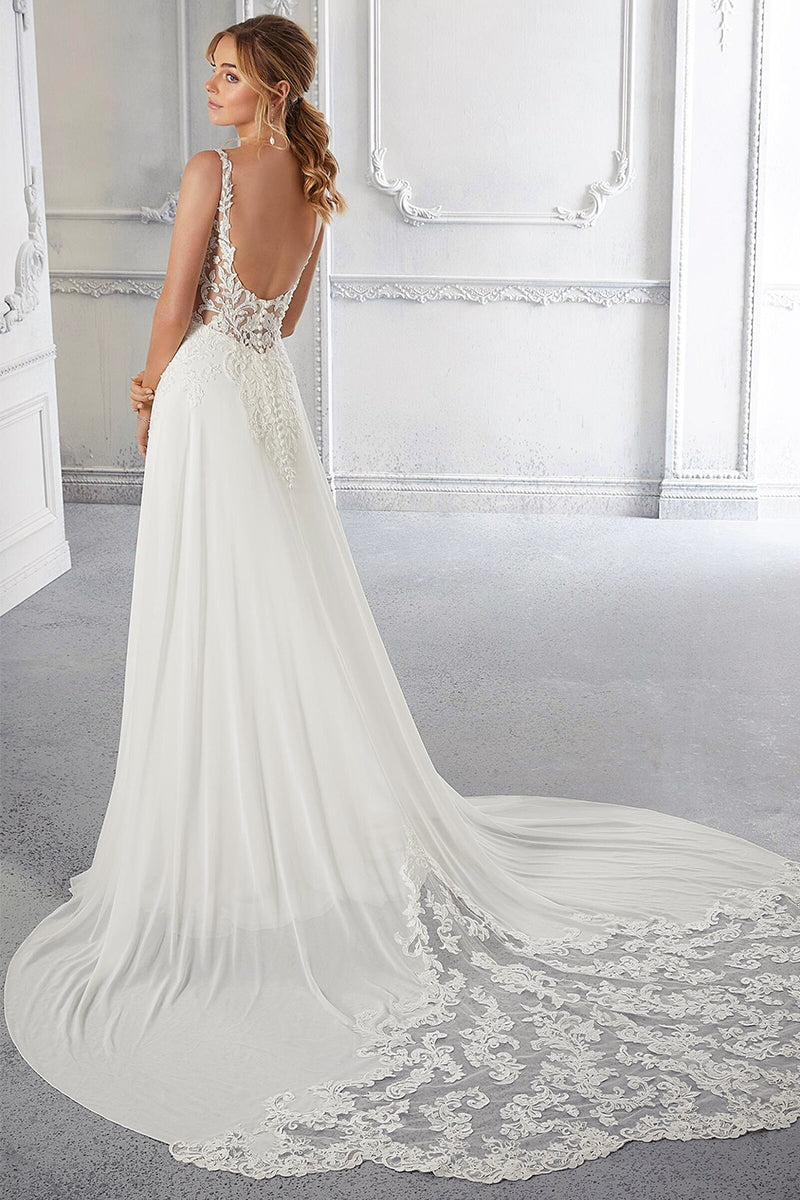 Kelsey Chiffon & Lace Wedding Dress | Jewelclues | #color_ivory