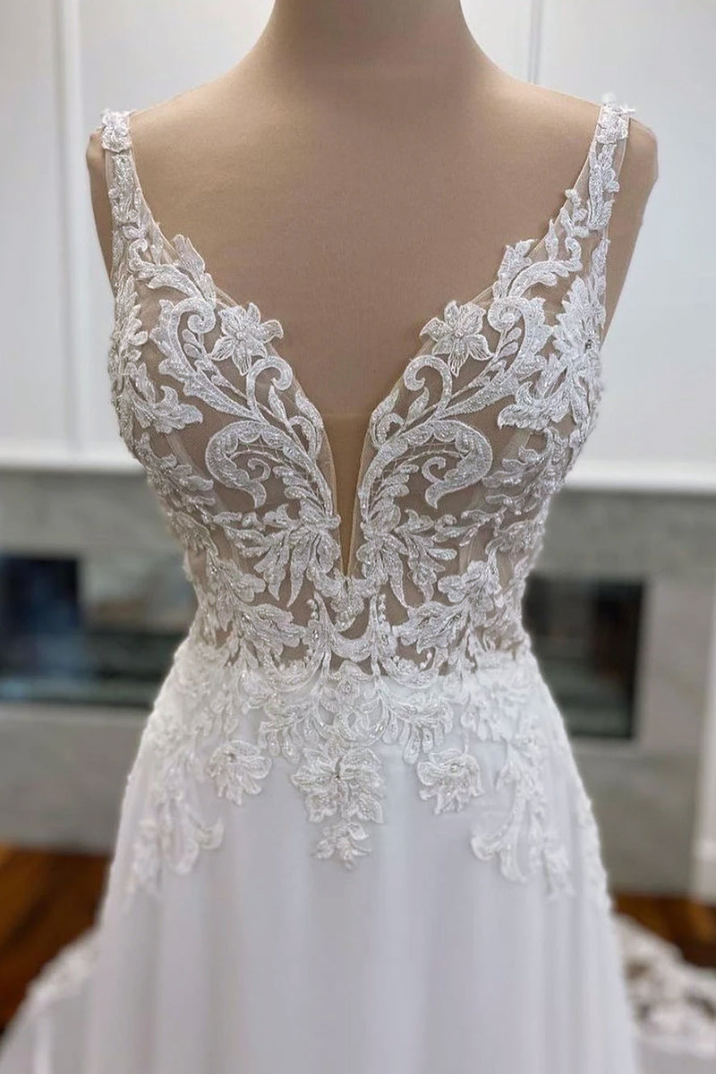 Kelsey Chiffon & Lace Wedding Dress | Jewelclues | #color_white
