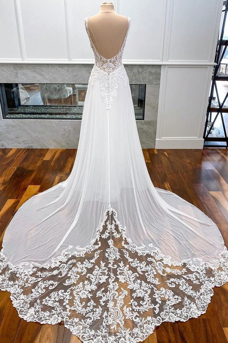 Kelsey Chiffon & Lace Wedding Dress | Jewelclues | #color_white