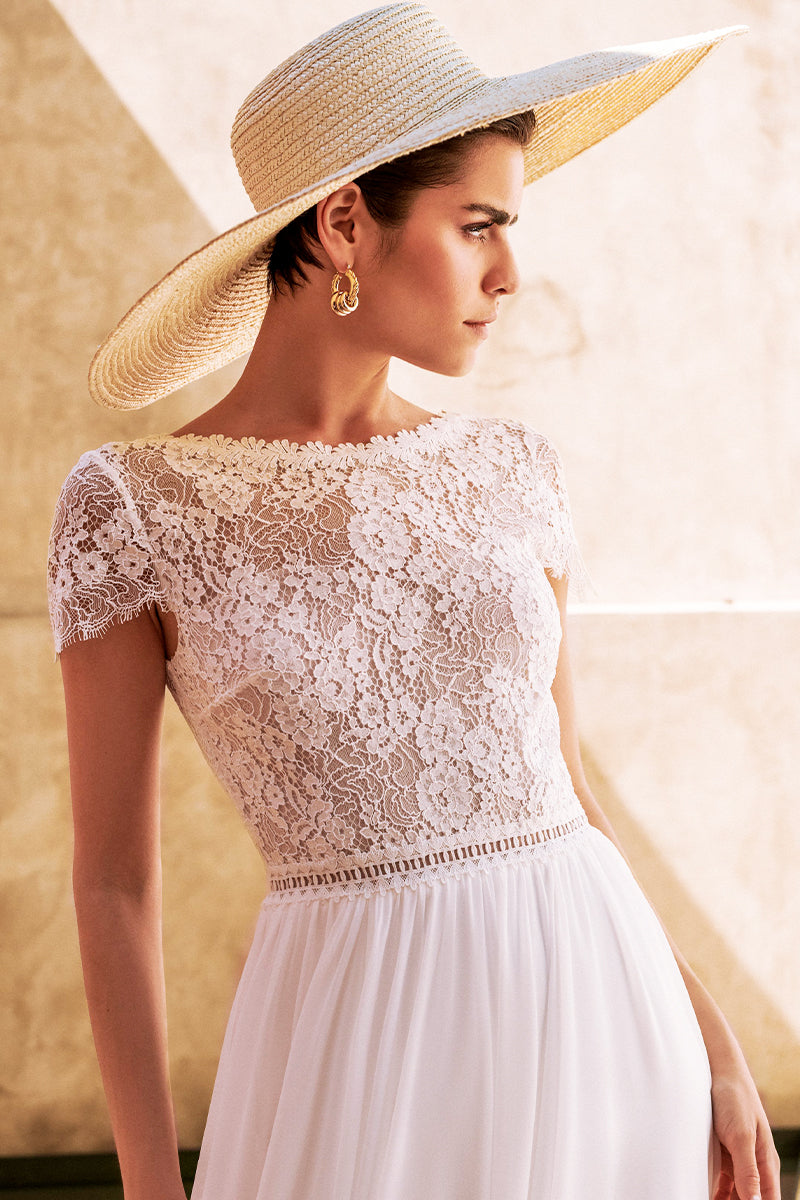 Kelsey Lace Chiffon Wedding Dress | Jewelclues | #color_white