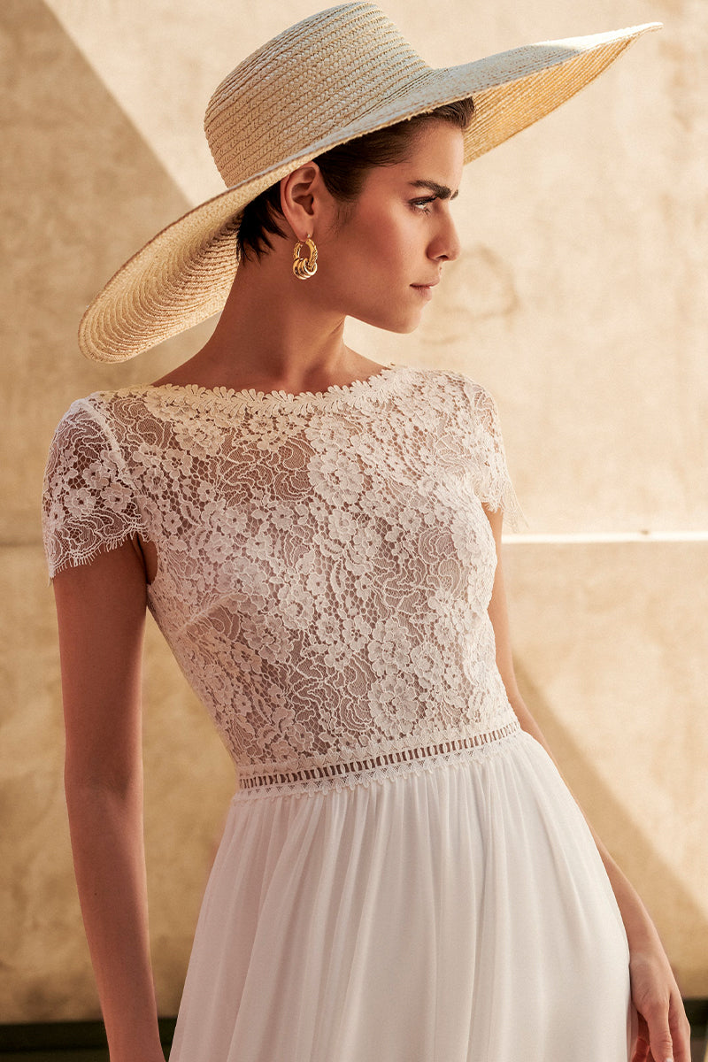 Kelsey Lace Chiffon Wedding Dress | Jewelclues | #color_ivory
