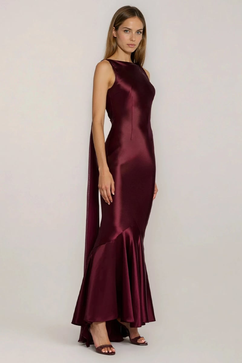 Kiara Satin Open-Back Maxi Dress | Jewelclues