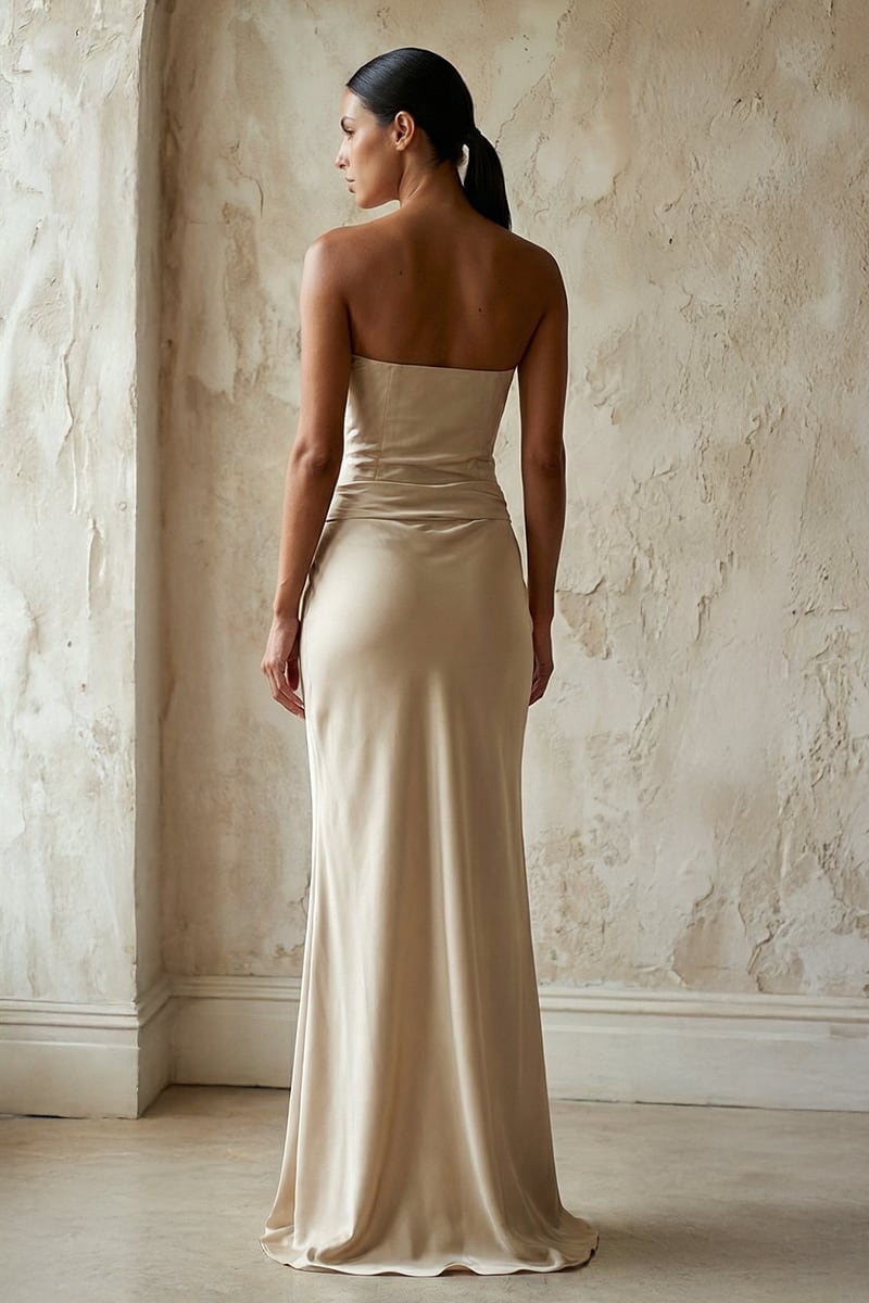 Layalina Strapless Satin Gown | JewelClues #color_champagne