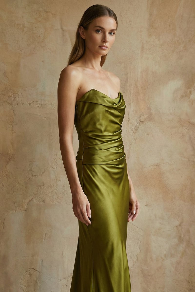 Layalina Strapless Satin Gown | JewelClues #color_moss green